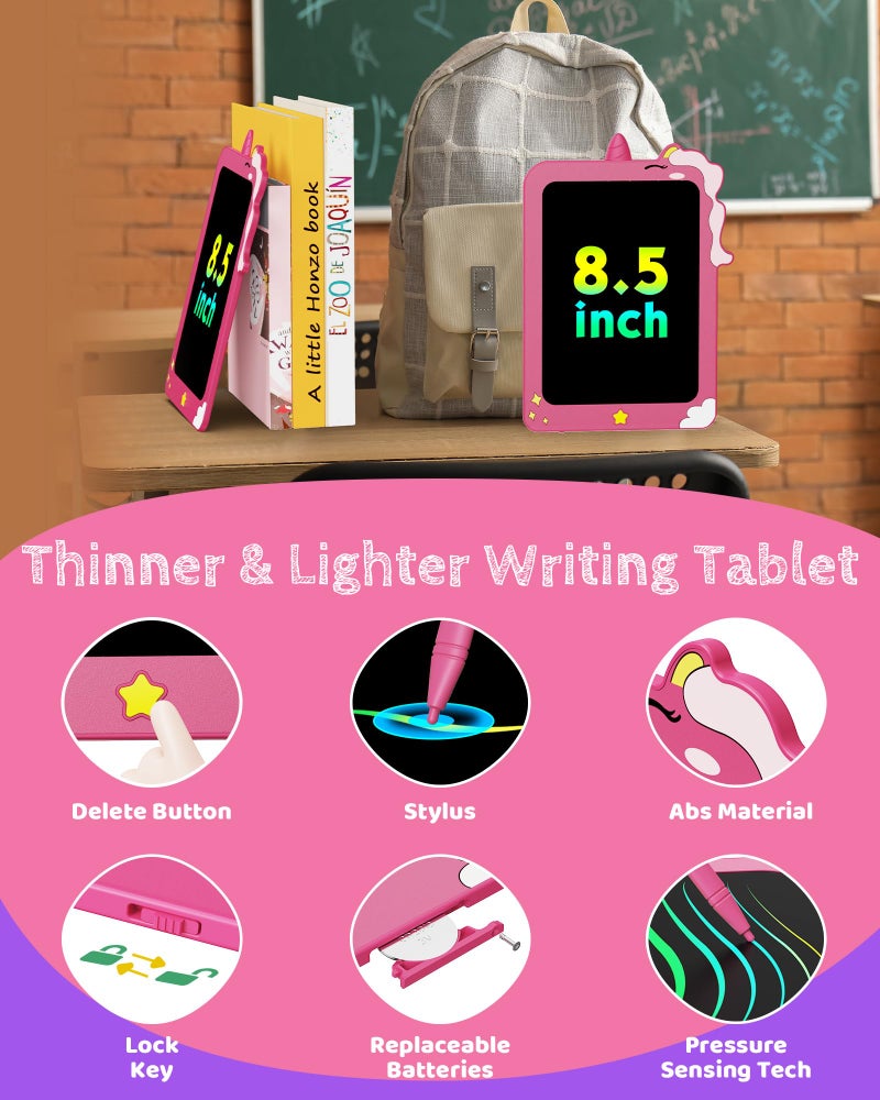 TEKFUN LCD Writing Tablet for Kids  8.5 Inch Unicorn Toddler Doodle Board  Drawing Tablet  Reusable Electronic Pads Educational and Learning Toy Gift for 3-8 Years Old Boy and Girl (Pink) - Image 4